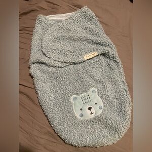 Plush Baby Swaddle Sack with Bear Applique - Light Blue